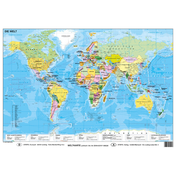Stiefel Världskarta politisch (59,4 x 42 cm) DIN A2