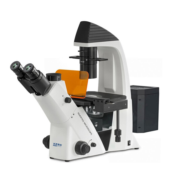 Kern Invert mikroskop OCM 166, FL, PH, trino, invers, N.A.0,3 kondensor fast, 10x-40x, 30W LED, Al, 100W HBO, Dl