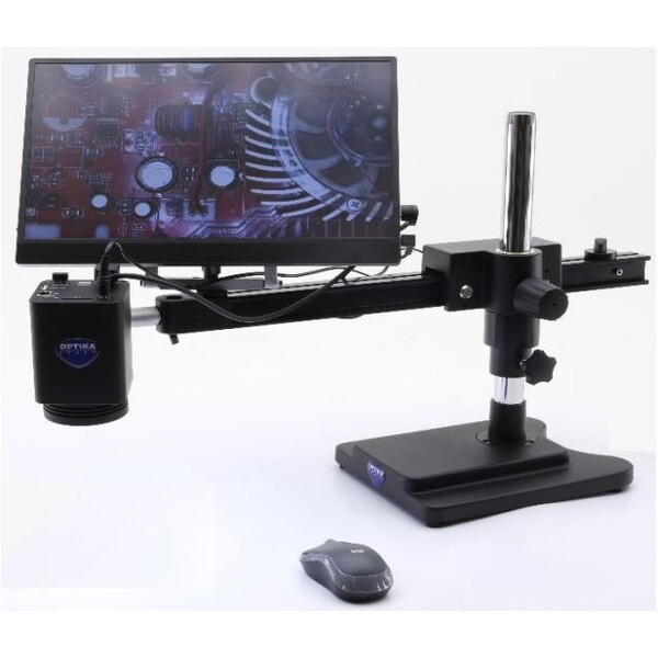 Optika Mikroskop IS-4K2, zoom opt. 1x-18x, autofokus, 8 MP, 4K Ultra HD, överhängande stativ, 15,6" skärm