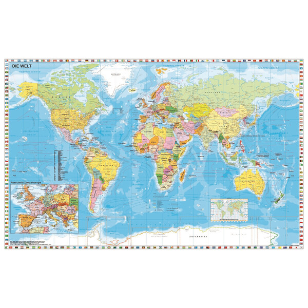 Stiefel Världskarta politisch Flaggenrand (140 x 100 cm)