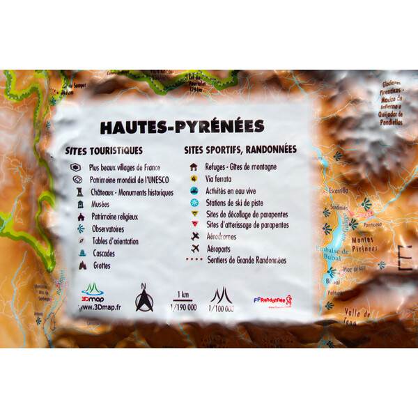 3Dmap Regionkarta Hautes-Pyrénées (61cm x 41cm)
