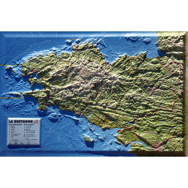 3Dmap Regionkarta Carte en relief de la Bretagne (61 cm x 41 cm)