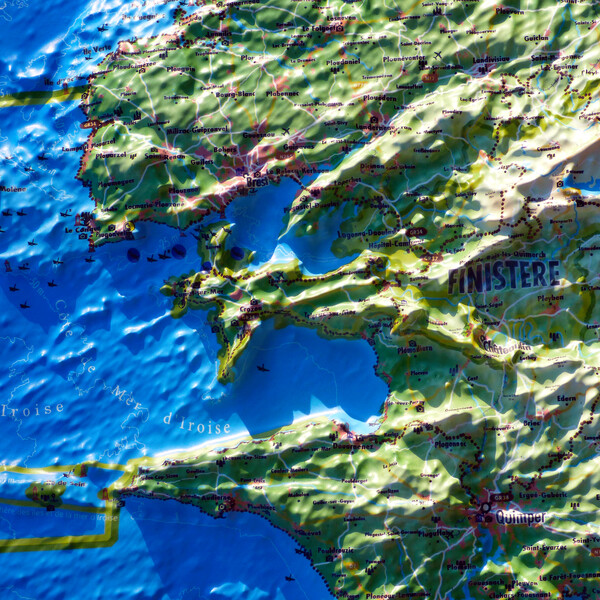3Dmap Regionkarta Carte en relief de la Bretagne (61 cm x 41 cm)
