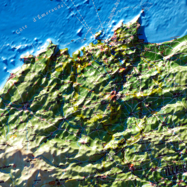 3Dmap Regionkarta Carte en relief de la Bretagne (61 cm x 41 cm)