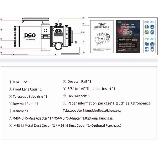 ToupTek Apokromatisk refraktor HOPE D60 60/280 f/4.66