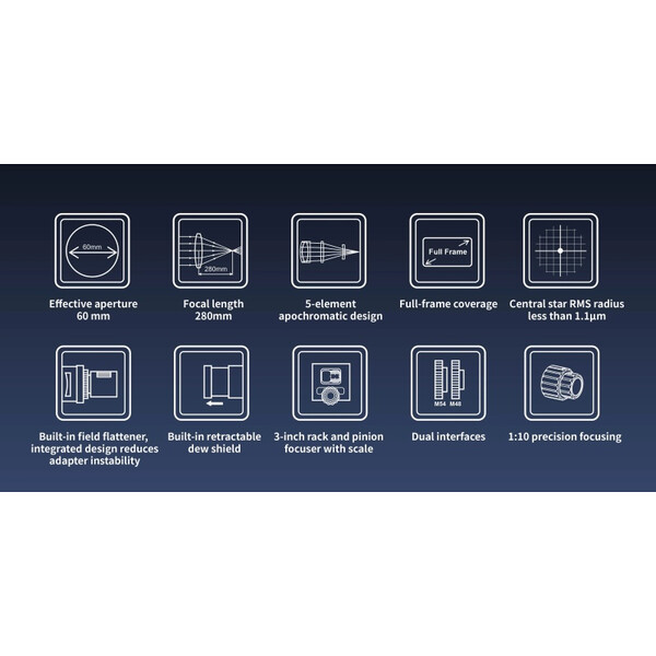 ToupTek Apokromatisk refraktor HOPE D60 60/280 f/4.66