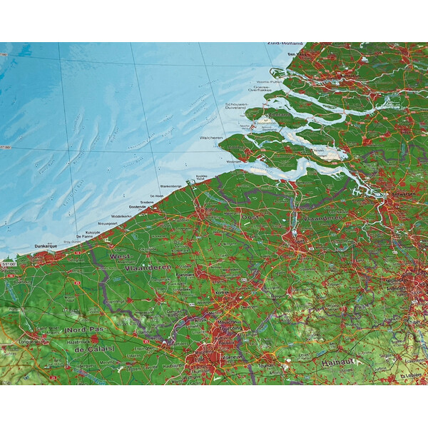 Georelief Regionkarta Benelux (57 x 77 cm)