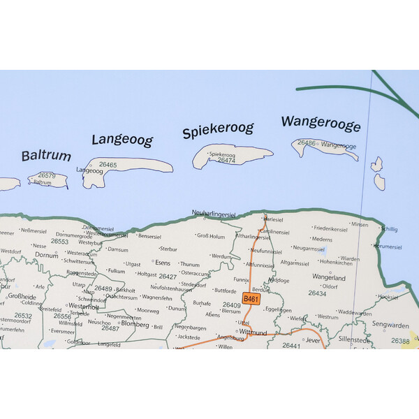 GeoMetro Regionkarta Niedersachsen postnummer (100 x 110 cm)
