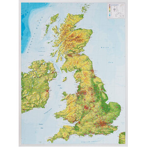 Georelief Storbritannien stor, 3D-reliefkarta med plastram silver