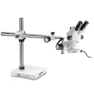 Kern Zoom-stereomikroskop OZM 912, bino, 7x-45x, HSWF 10x23 mm, stativ, enarmad (430 mm x 385 mm) med bordsskiva, ringljus LED 4,5 W