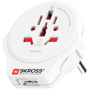Skross Strömförsörjningsenhet Reseadapter Världen till Europa USB 1.0