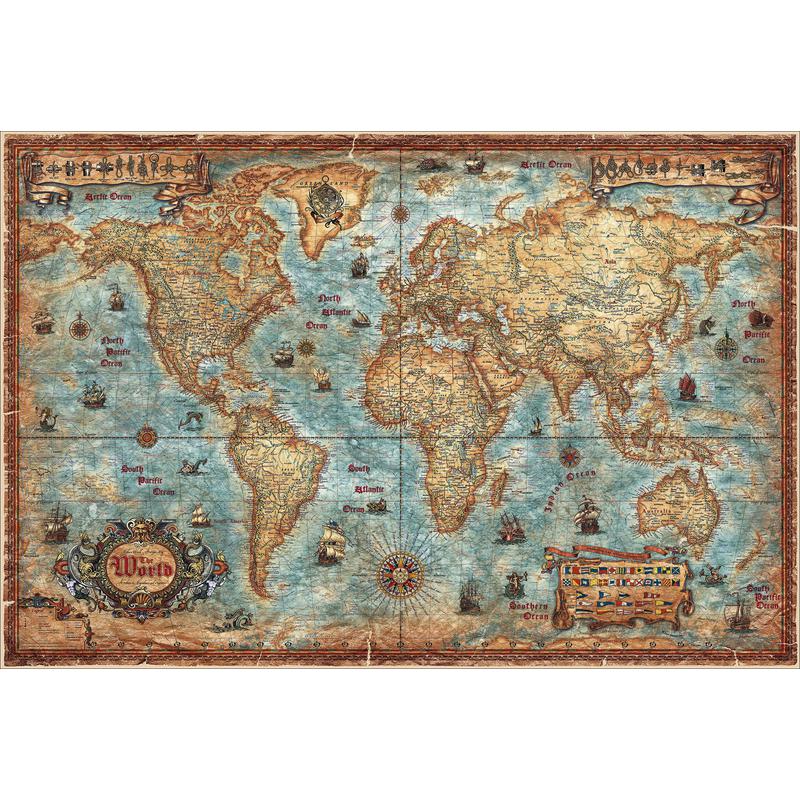 RayWorld Världskarta Modern World Antik karta, laminerad