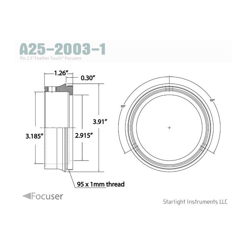 Starlight Instruments Adapter 2,5" - 95x1mm hongänga, 0,9" L (Detta är vår teflonkopplade krage i FTF25-serien)