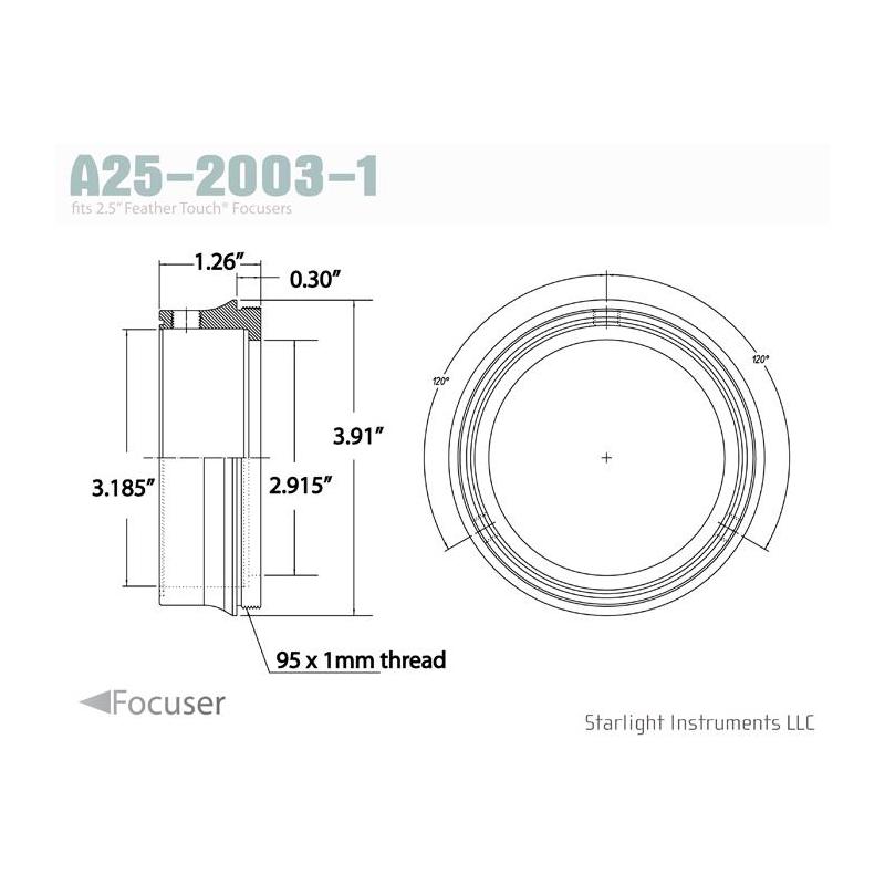 Starlight Instruments Adapter 2,5" - 95x1mm utvändig gänga, 0,9" L (detta är vår teflonkopplade krage i FTF25-serien)