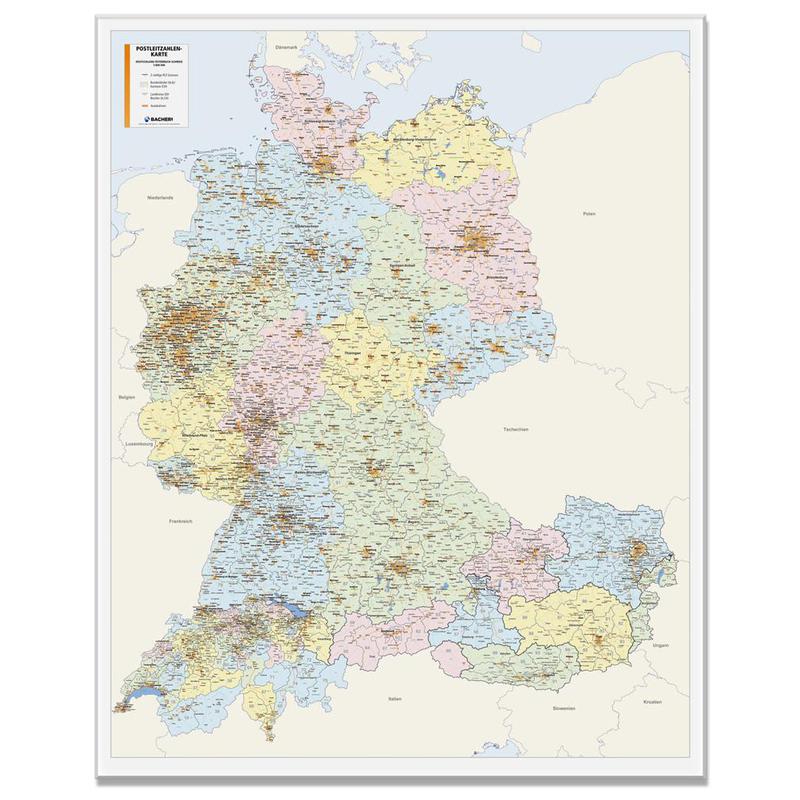 Bacher Verlag Regionkarta Postnummerkarta D/A/CH 1:800.000