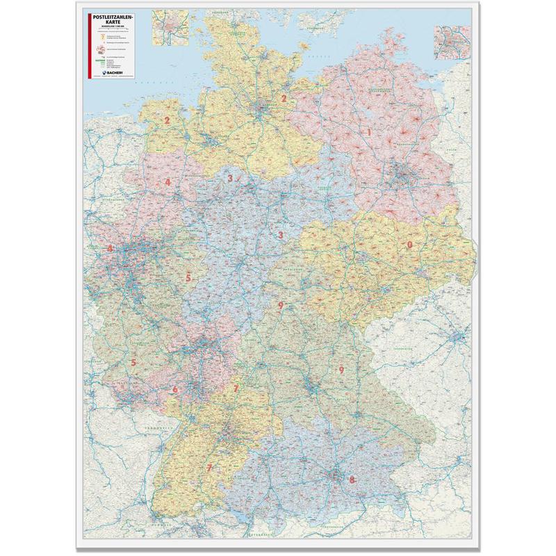 Bacher Verlag Postnummerkarta över Tyskland 1:450.000