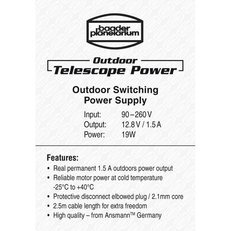 Baader Strömförsörjningsenhet Outdoor Telescope Power switching strömförsörjning 12,8V / 1,5A 19W med vinklad kontakt