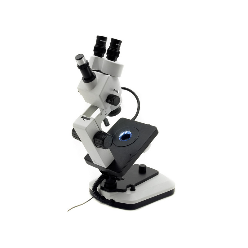 Optika Zoom-stereomikroskop OPTIGEM-2, trino, gemmologiskt, lutningsbart stativ