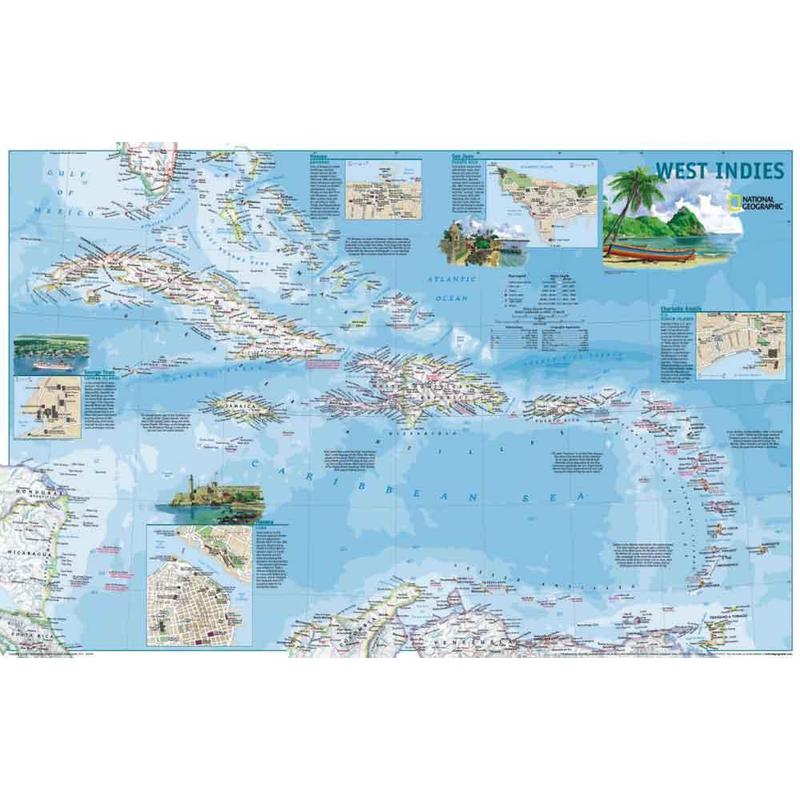 National Geographic Regionkarta Antillerna - 2-sidig