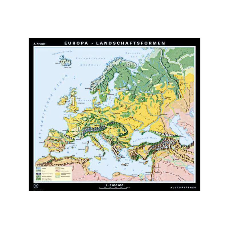 Klett-Perthes Verlag Kontinentkarta Europa Relief / landskapsformer (P) 2-sidig