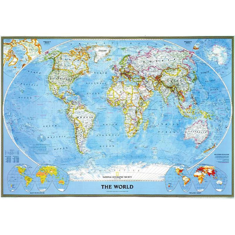 National Geographic Klassisk politisk världskarta, pin board, inramad (silver)