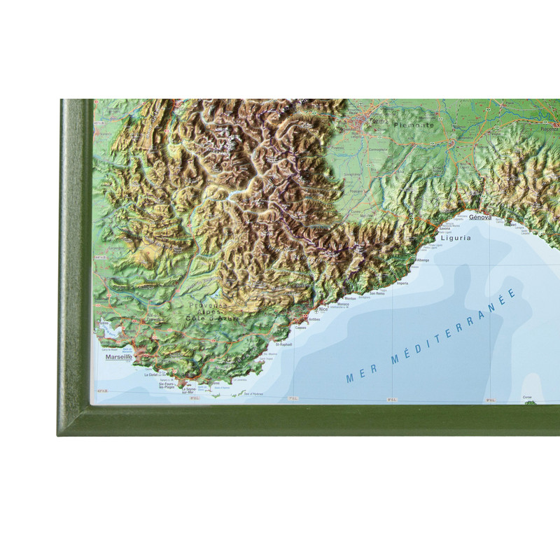 Georelief Regionkarta Alperna (77 x 57 cm) 3D-reliefkarta med träram