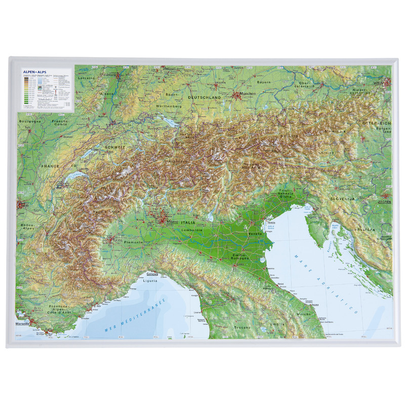 Georelief Regionkarta 3D-reliefkarta Alpbågen (39x29)