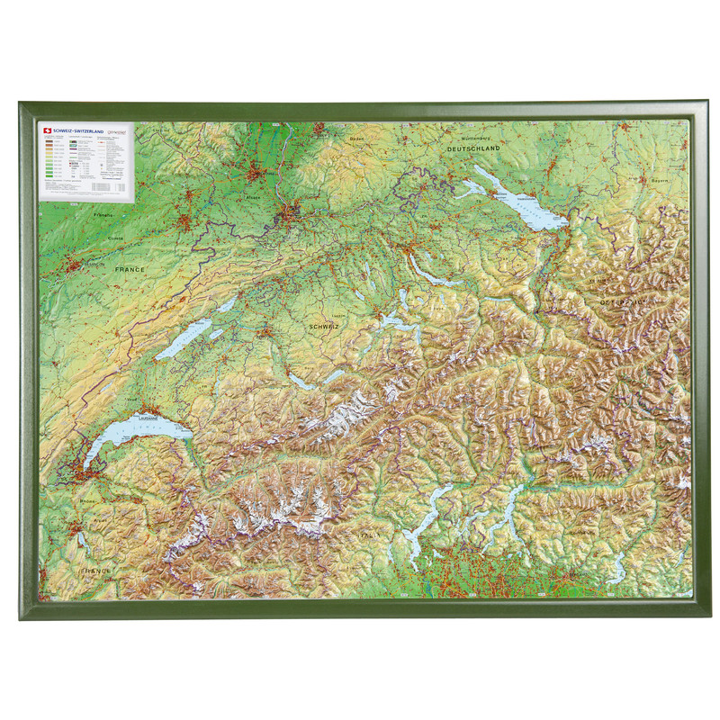 Georelief Schweiz (77x57) 3D-reliefkarta med träram