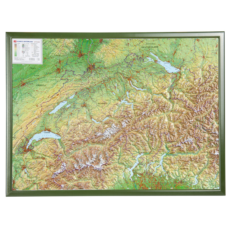 Georelief Schweiz (77x57) 3D reliefkarta med träram