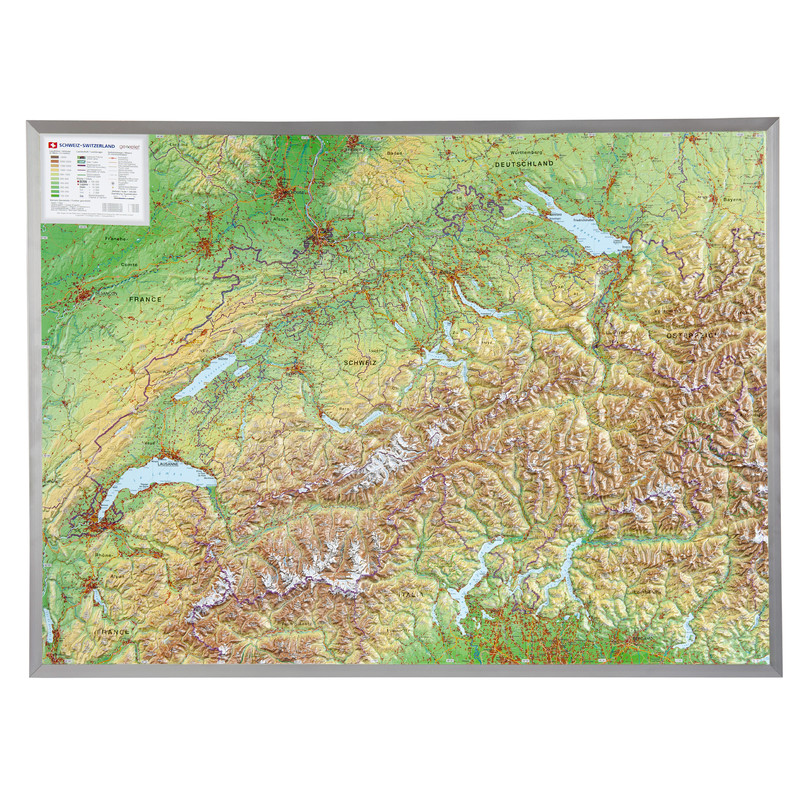 Georelief Schweizer (77x57) 3D reliefkarta med ram i aluminium