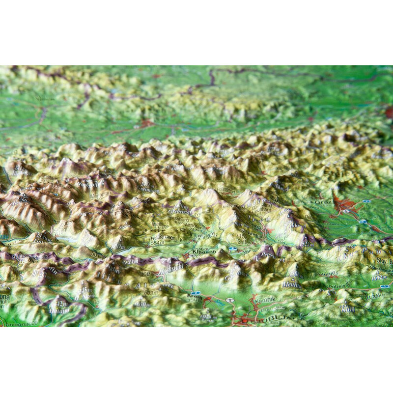 Georelief Österrike (77x57) 3D-reliefkarta med träram