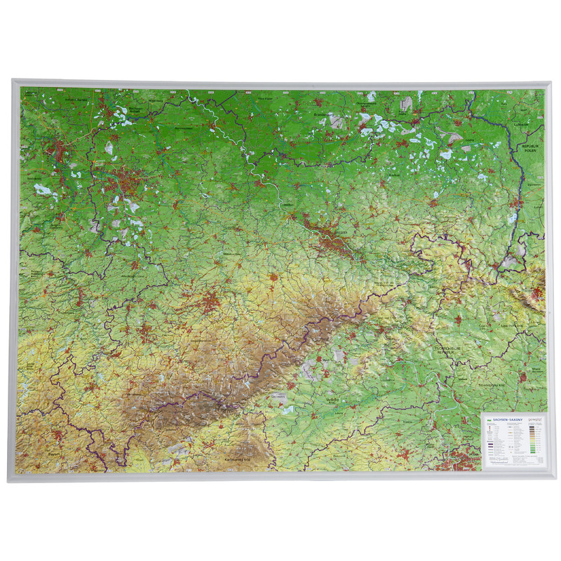 Georelief Regionkarta Sachsen stor, 3D reliefkarta