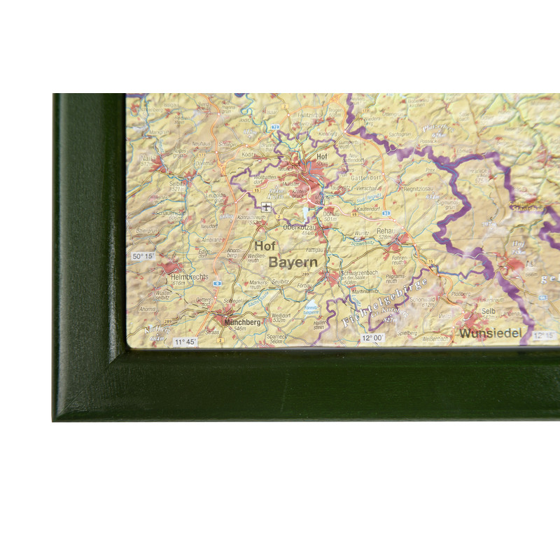 Georelief Regionkarta Sachsen stor, 3D reliefkarta med träram