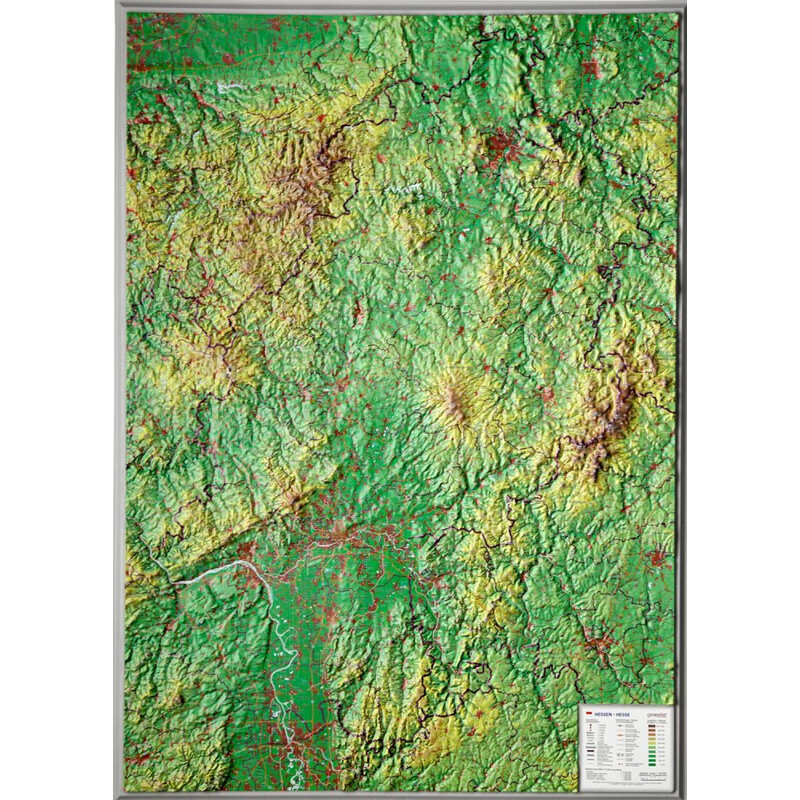 Georelief Regionkarta Hessen 3D-reliefkarta (57 x 77 cm)