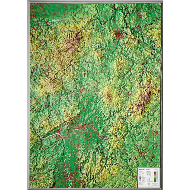 Georelief Regionkarta Hessen stor, 3D reliefkarta