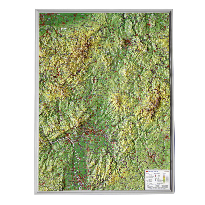 Georelief Regionkarta Hessen liten, 3D-reliefkarta