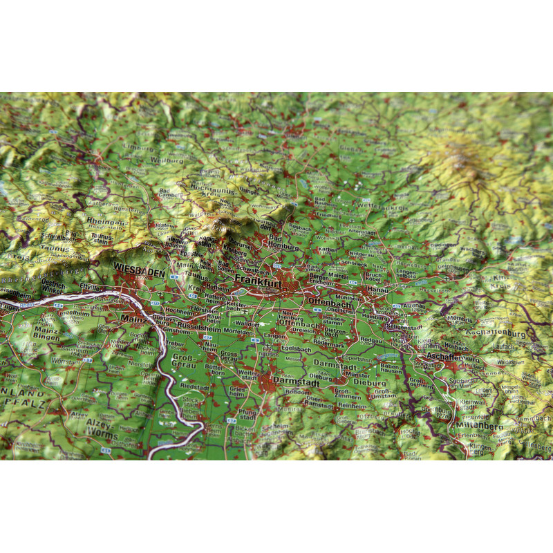 Georelief Regionkarta Hessen liten, 3D reliefkarta