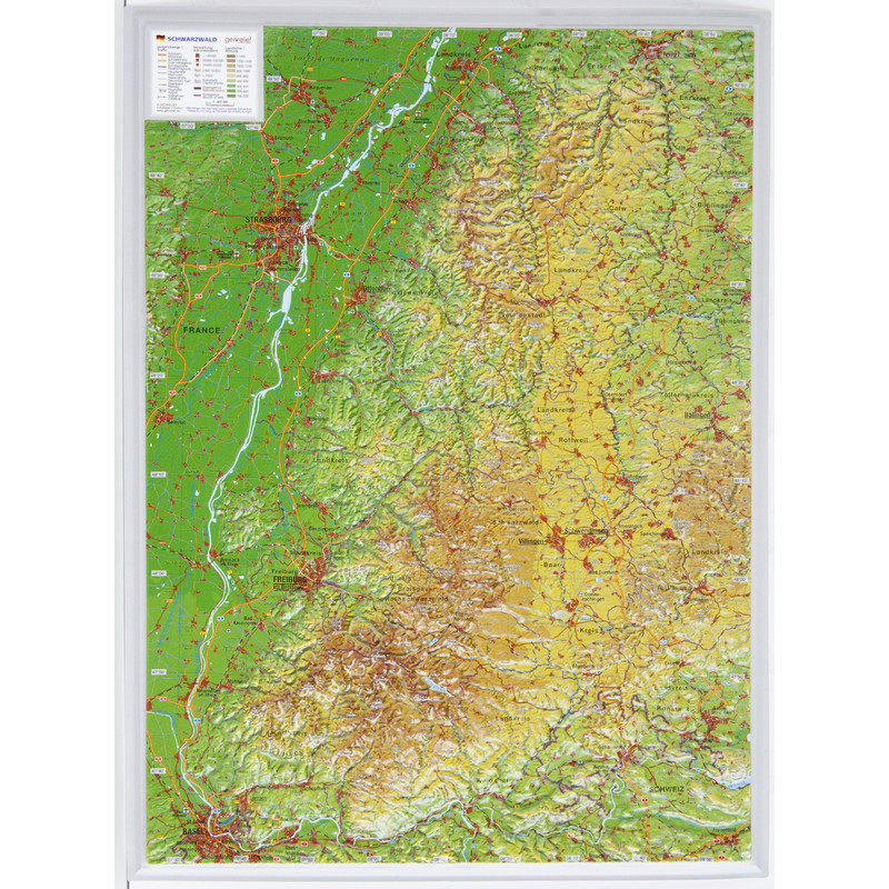 Georelief Regionkarta Schwarzwald liten, 3D reliefkarta
