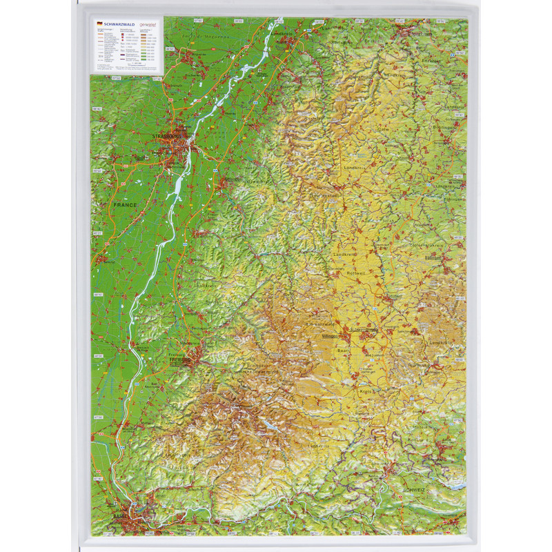 Georelief Regionkarta Schwarzwald liten, 3D-reliefkarta