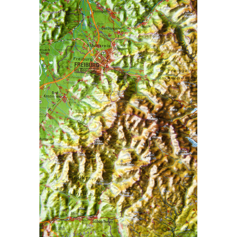 Georelief Regionkarta Schwarzwald liten, 3D-reliefkarta