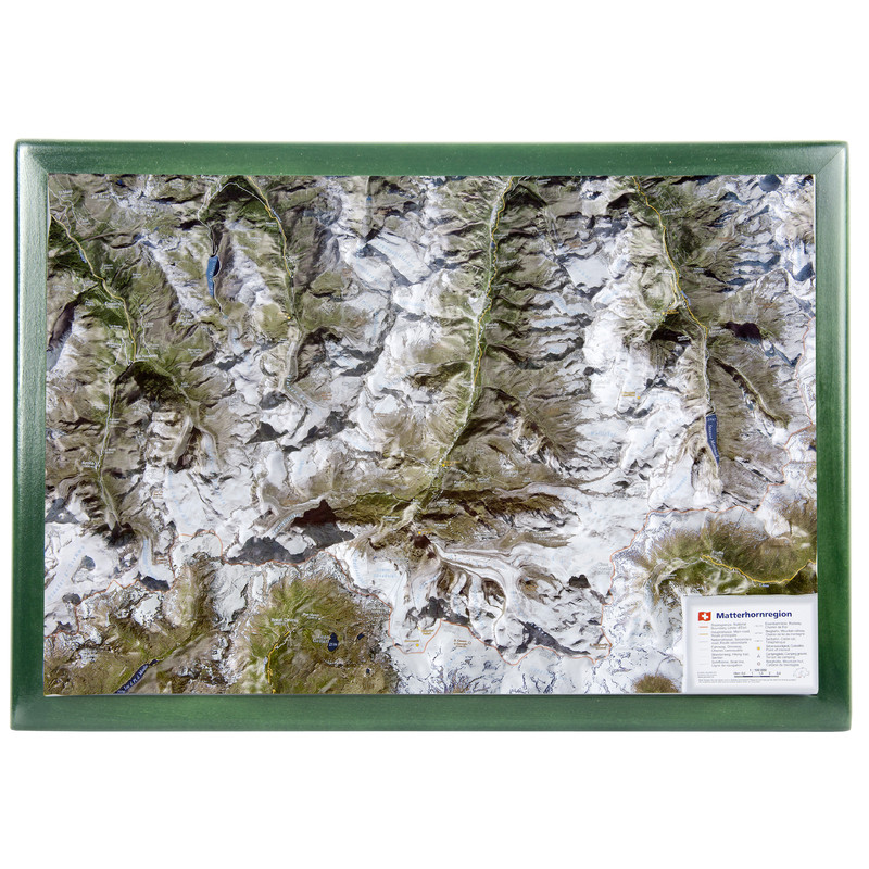 Georelief Regionkarta Matterhorn-regionen med träram