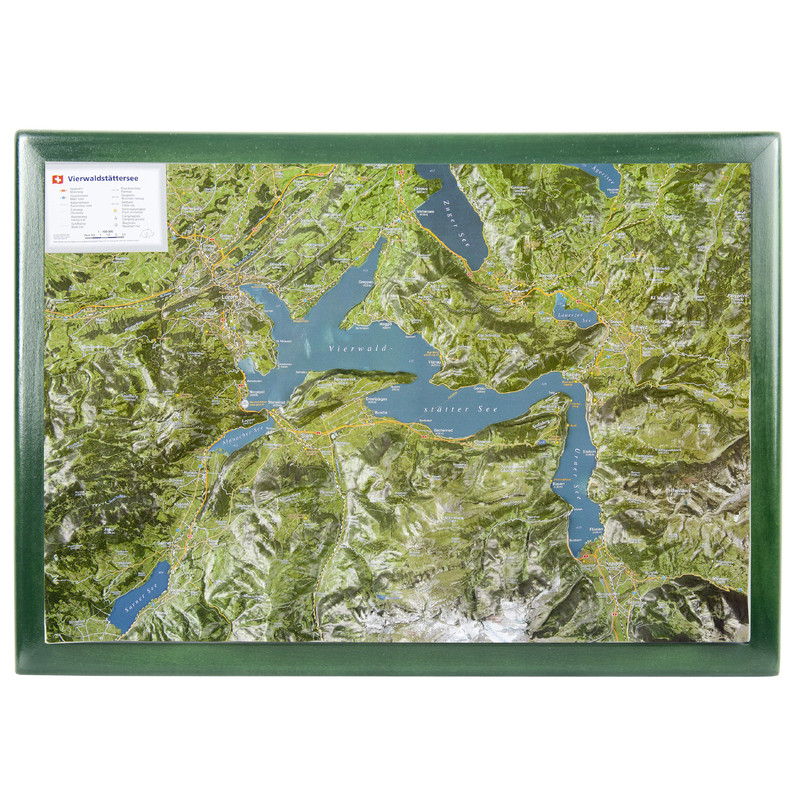 Georelief Regionkarta Lucernesjön med träram