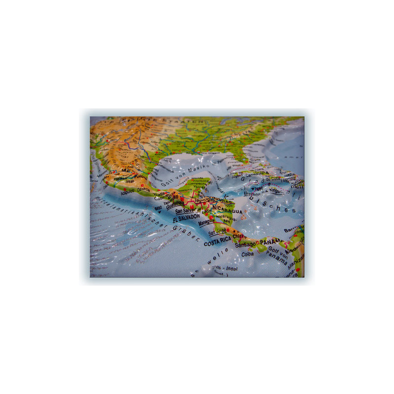 geo-institut Världskarta Reliefkarta Värld Silver linje fysisk Engelska