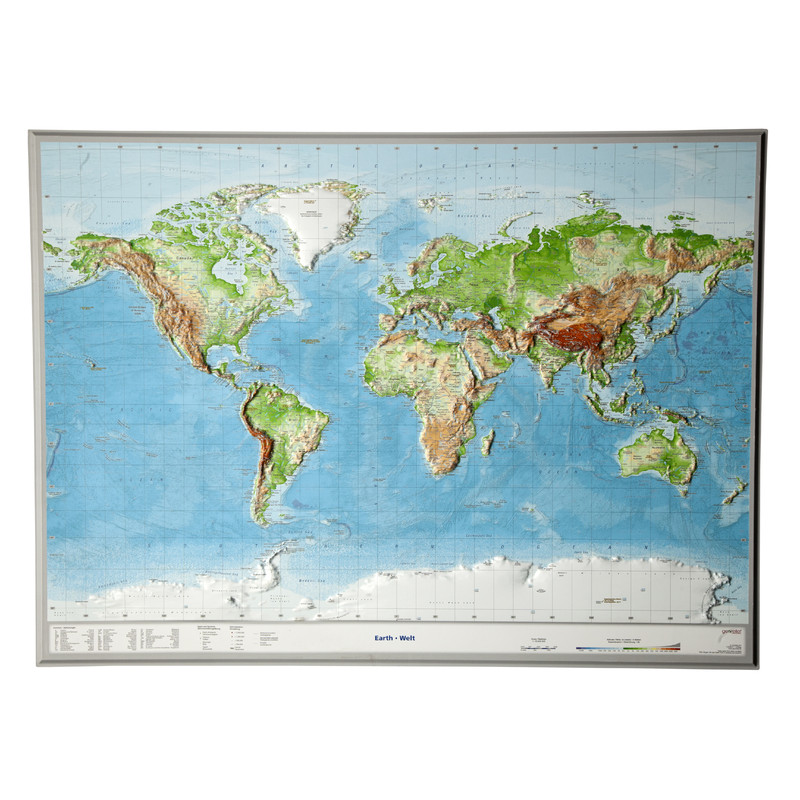Georelief Världskarta Världen stor, 3D reliefkarta, ENGLISH