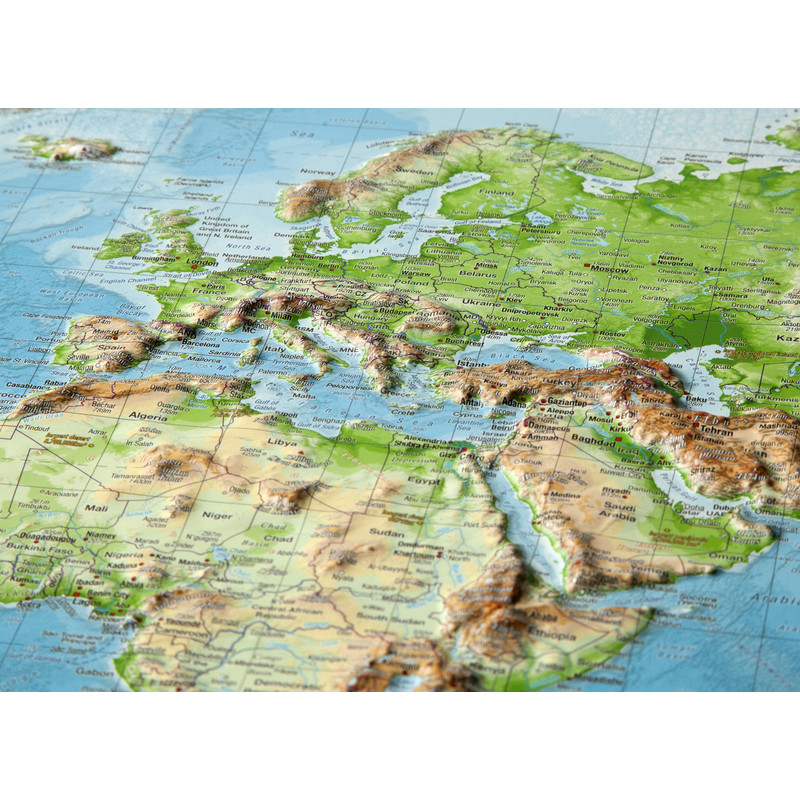 Georelief Världskarta Världen stor, 3D-reliefkarta, Engelska
