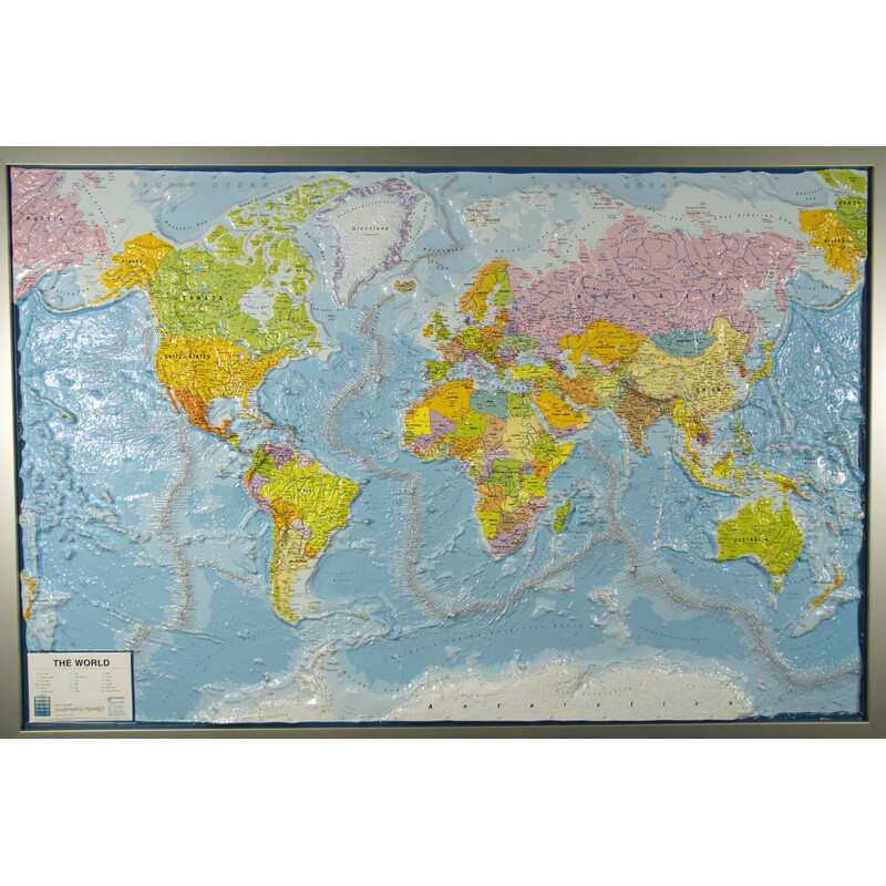 geo-institut ets världskarta Reliefkarta Världen Silverlinje politisk