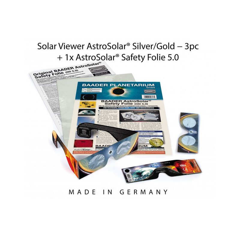 Baader Solfilter-set: 3xAstroSolar® Silver/Gold-glasögon och 1xAstroSolar-film