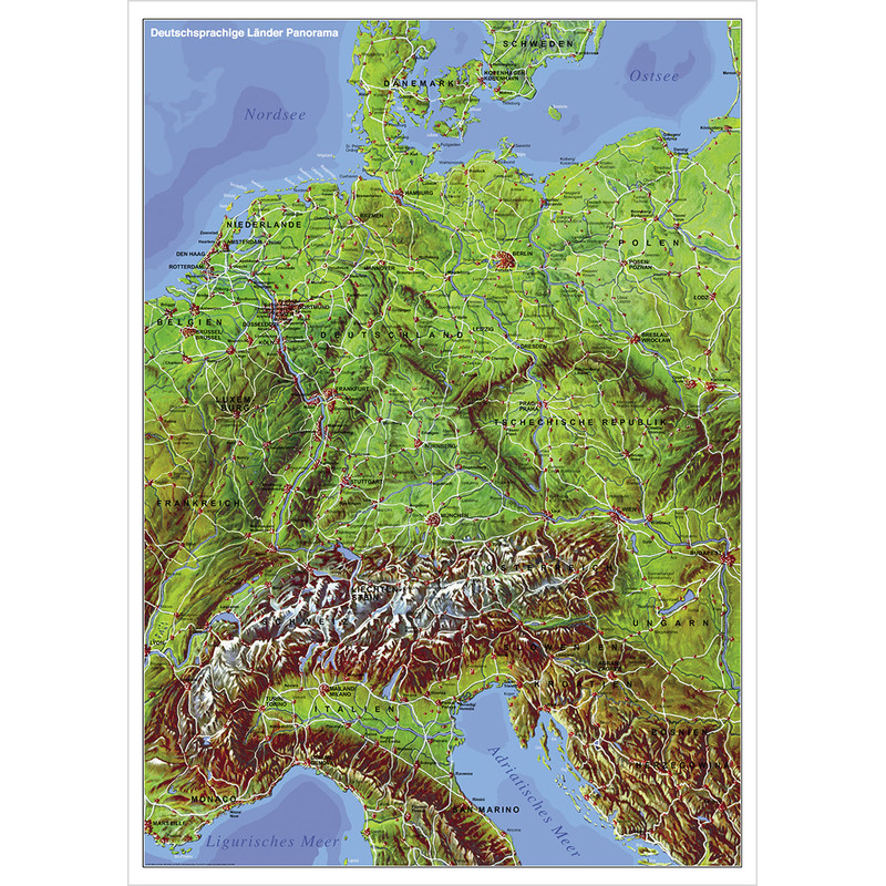 Stiefel Regionkarta Panorama över tysktalande länder