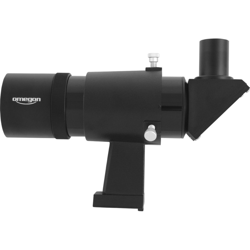 Omegon 9x50 Sökare vinklad vy med upprätt och sidledes bild, svart