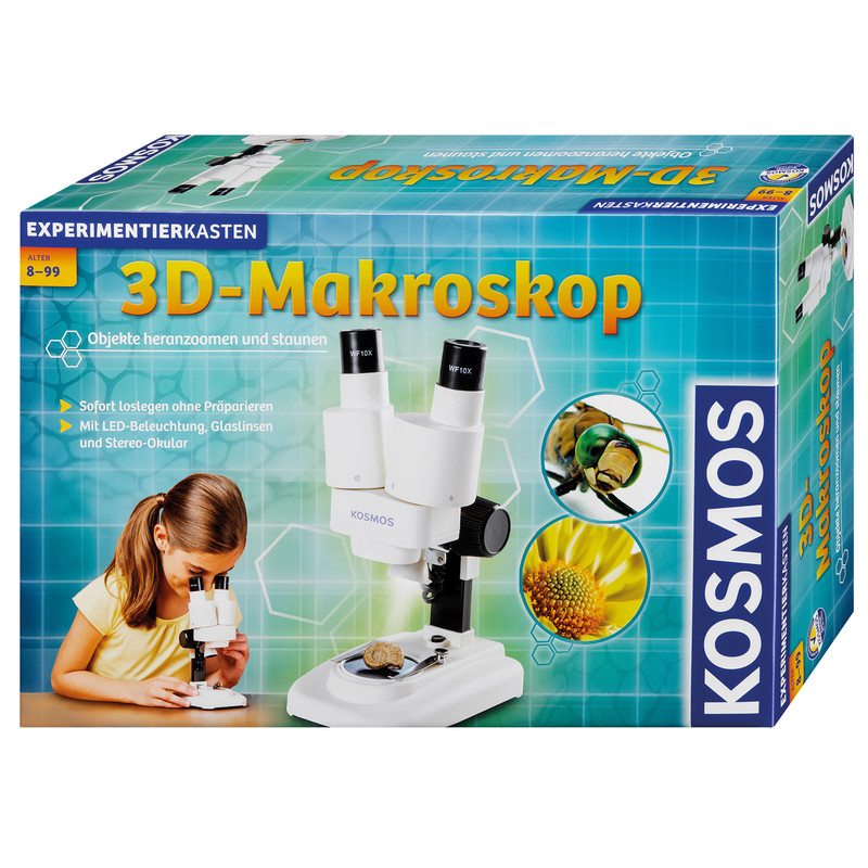 Kosmos Verlag Stereomikroskop 3-D makroskop forskningssats, 20x, LED